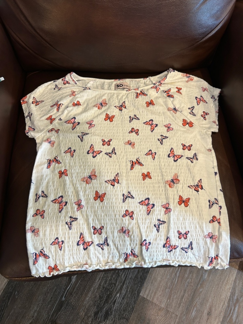 SO Girls' Cream Butterfly Print Top